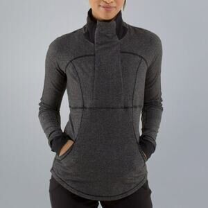 Lululemon Base Runner 1/2 Zip Heathered Herringbone Black/Gray Size 6 EUC